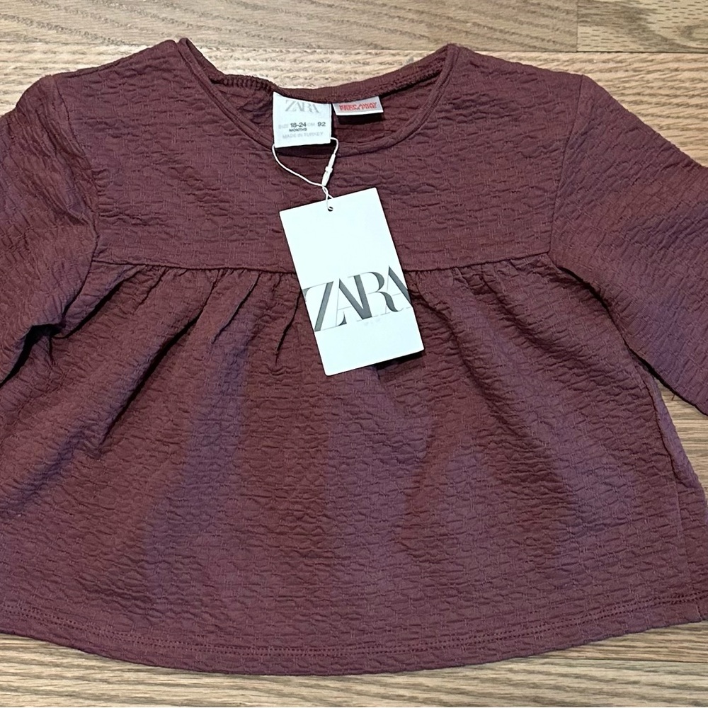 Zara tunic style long sleeve dark red maroon toddler top blouse